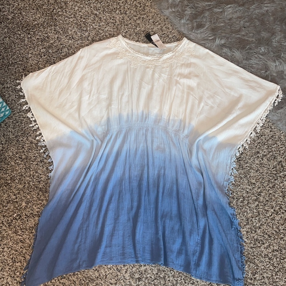 New York & Company Blue and White Dolman Sleeve Ombre Dress
